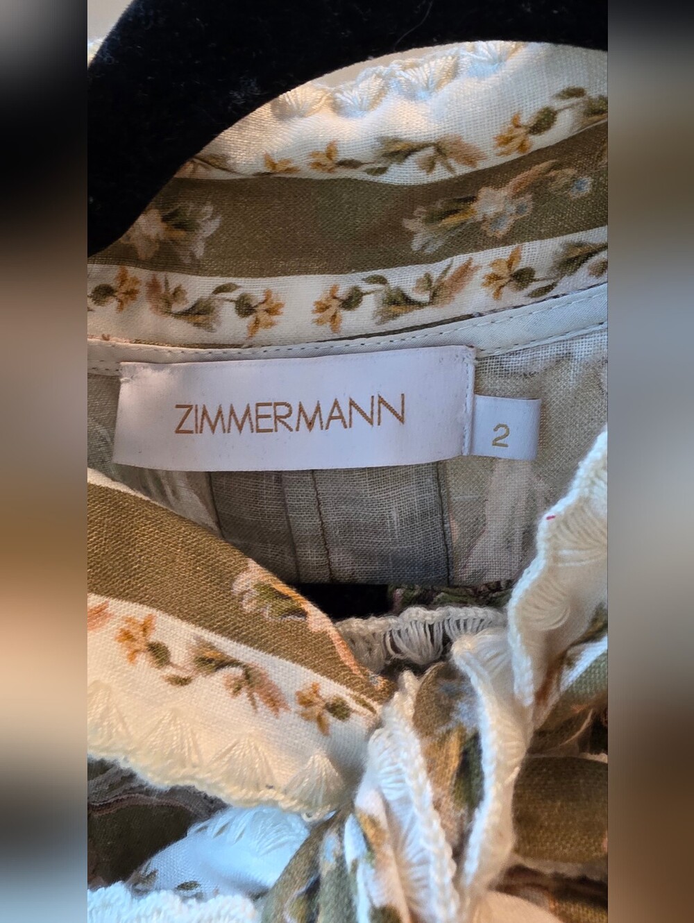 Zimmermann Olive Floral Bow Tie Mini Dress Size 2 EUC - Picture 4 of 4